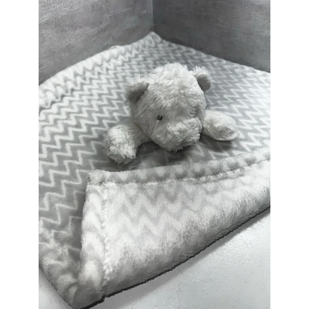 Blankets & Beyond White Bear Plush Baby Lovey Security Blanket Gray 14